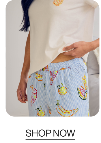 Seersucker Cotton Embroidered Toucan & Fruit Stripe Long Pyjama Set