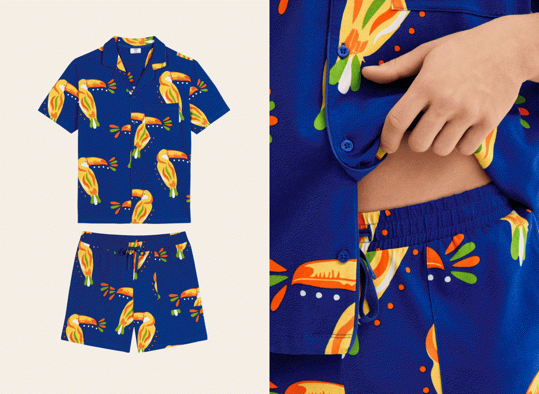 Organic Cotton Toucan Print Button Up Short Pyjama Set