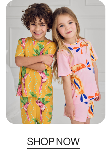 Kids Two Pack Parrot Wavy Stripe / Toucan Print Short Pyjama Set