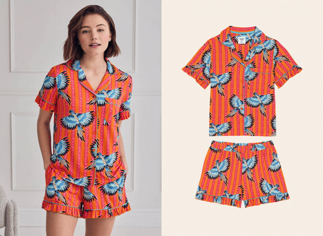 Parrot Stripe Print Frill Short Pyjama Set