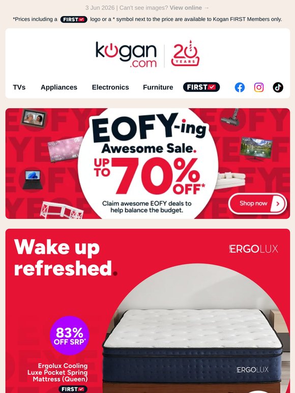 EOFY deal 😴 Ergolux Cooling Mattress (Queen) ONLY $249 (83% OFF standard retail price)
