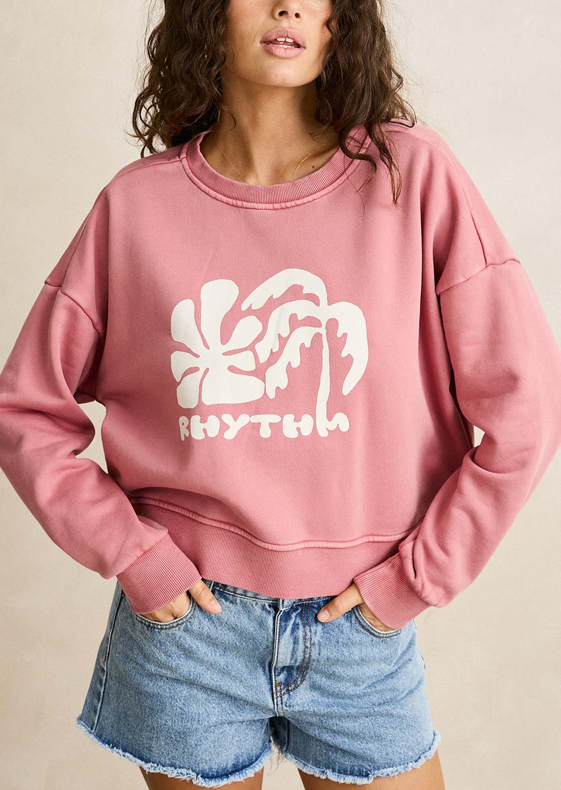 Image of Rhythm Women's Sun and Palm Slouchy Crew Neck Fleece