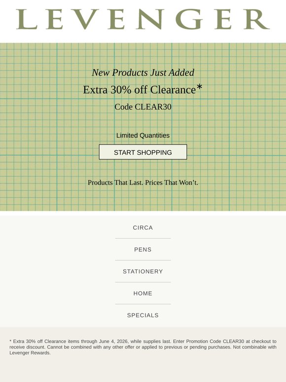 Extra 30% off Clearance.