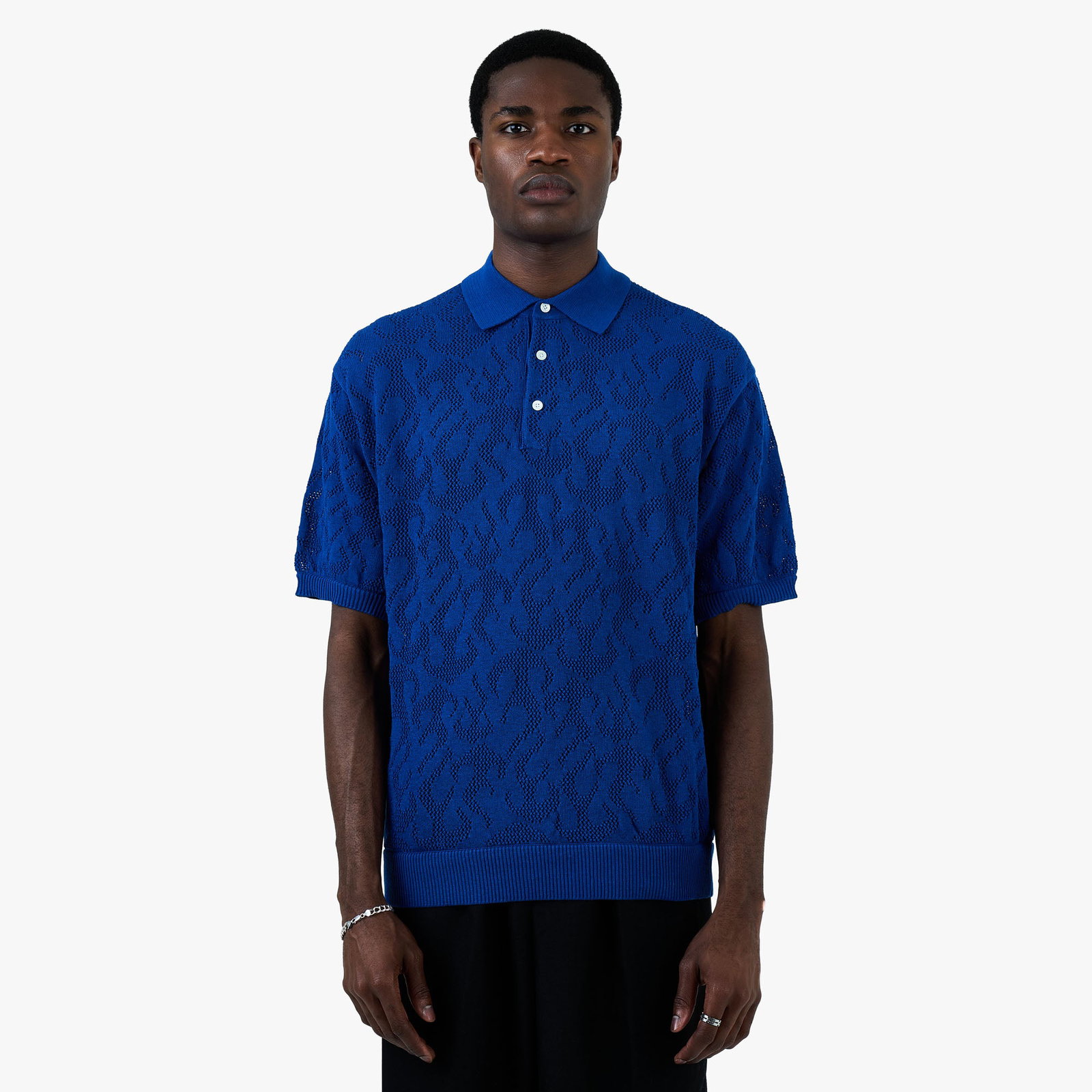 Image of BEAMS 12 Gauge Mesh Polo Shirt / Royal Blue