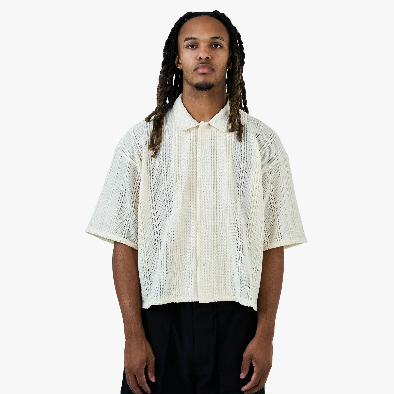 Image of BEAMS Mesh Open Collar Shirt / Off White