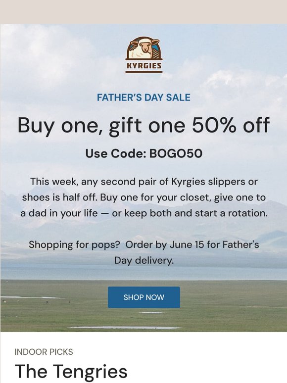 Buy one, gift one 50% off this Fathers Day