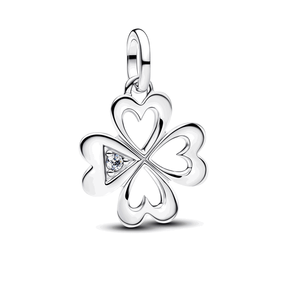 Pandora Silver Heart Four-Leaf Clover Medallion Charm