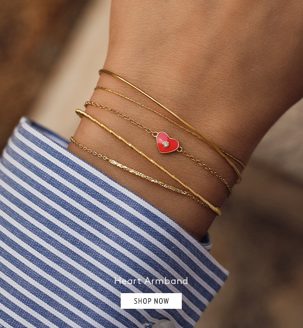 Heart Armband - gelb vergoldet mit rotem Emaille Herz Topas