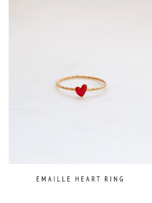 Emaille heart RIng - gelb vergoldet mit rotem Emaille Herz
