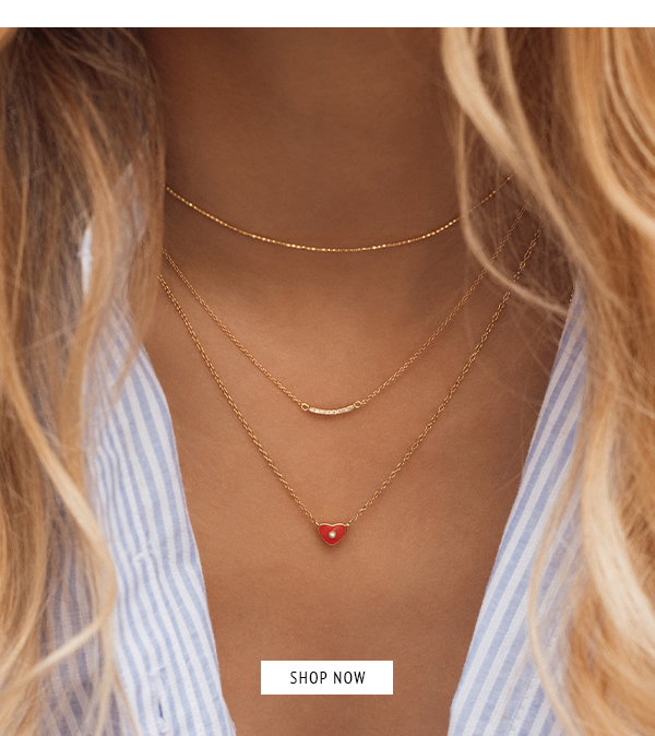 Heart Halskette - gelb vergoldet mit rotem Emaille Herz Topas