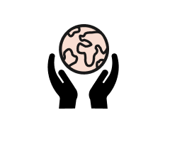 ICON: Black and white illustration of two hands holding the globe.