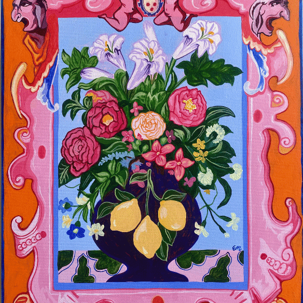 painting of flowers in frame