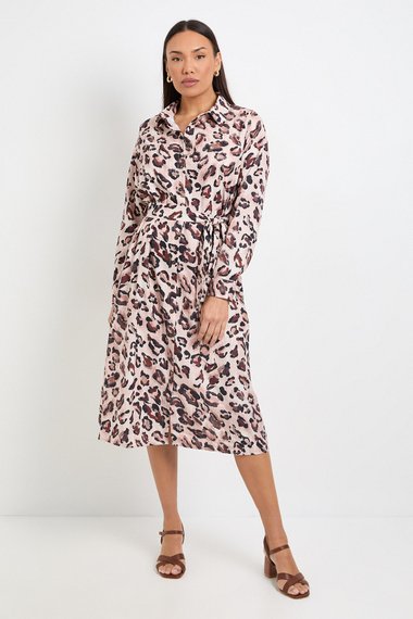 Leopard Collared Button Through Shirt Dress