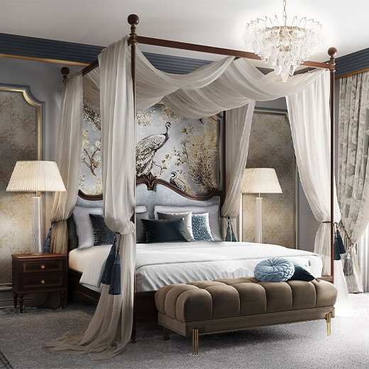 a bed with a canopy over it