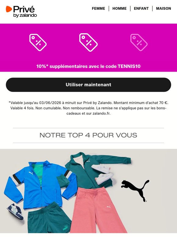 Sur le court ou en ville : -10% sur Puma et plus