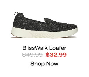 A side view of the BlissWalk Stripe Knit Loafer Slip-On in black which was $49.99 and is now $32.99 for a limited time. Shop Now.