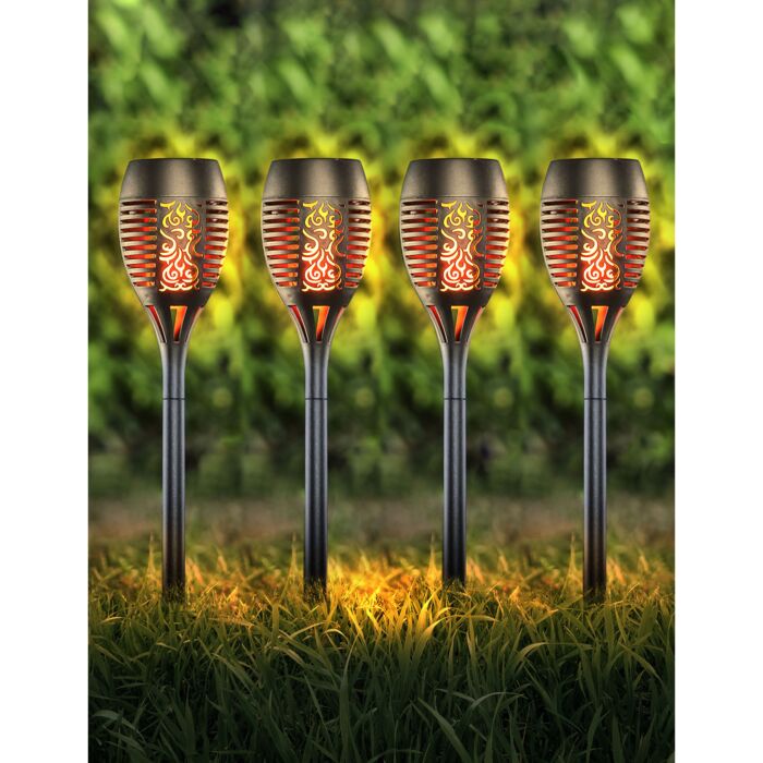 Solarlampen, 4 Stück, 10 LEDs , schwarz