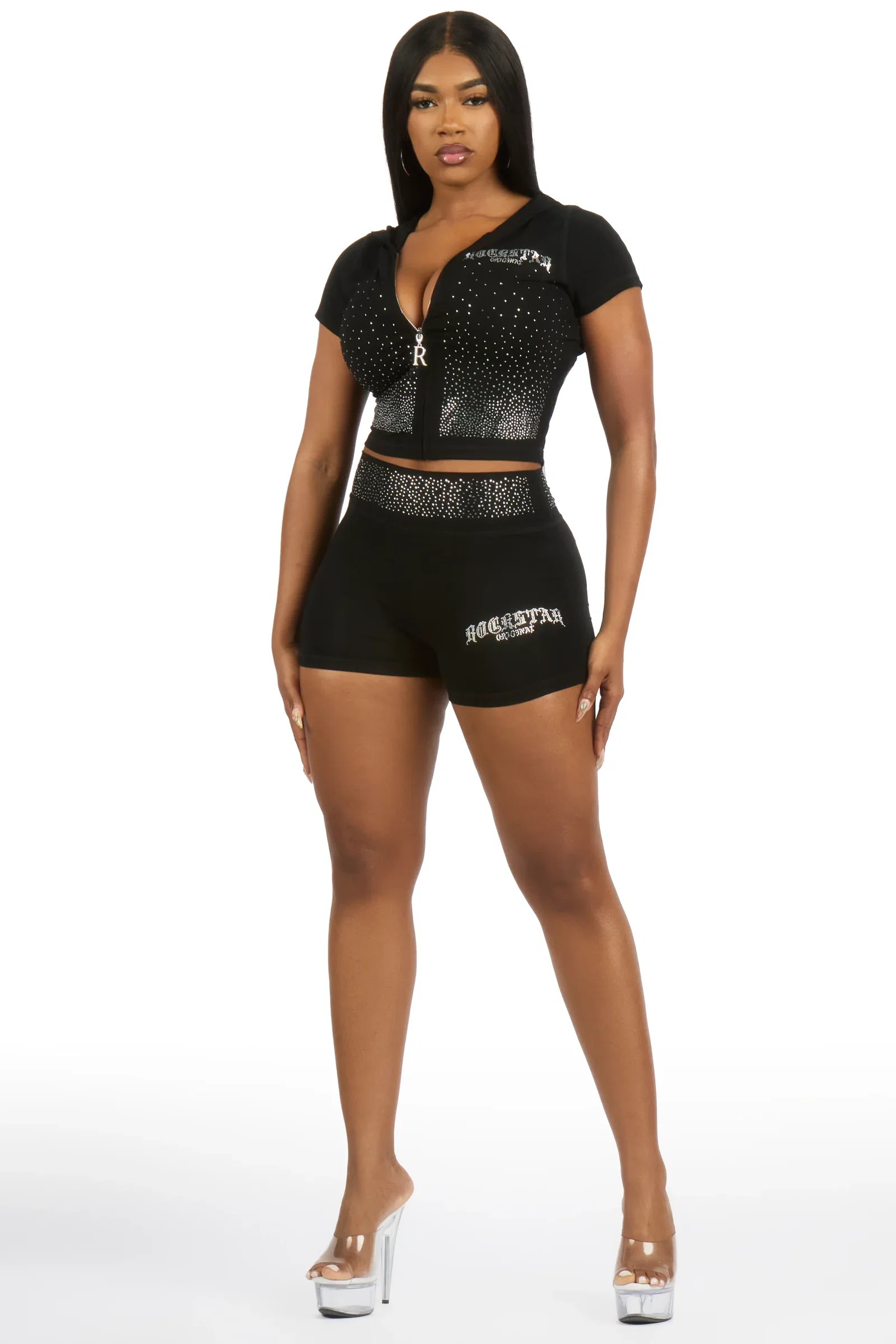 Image of Jontella Black Rhinestone Short Set