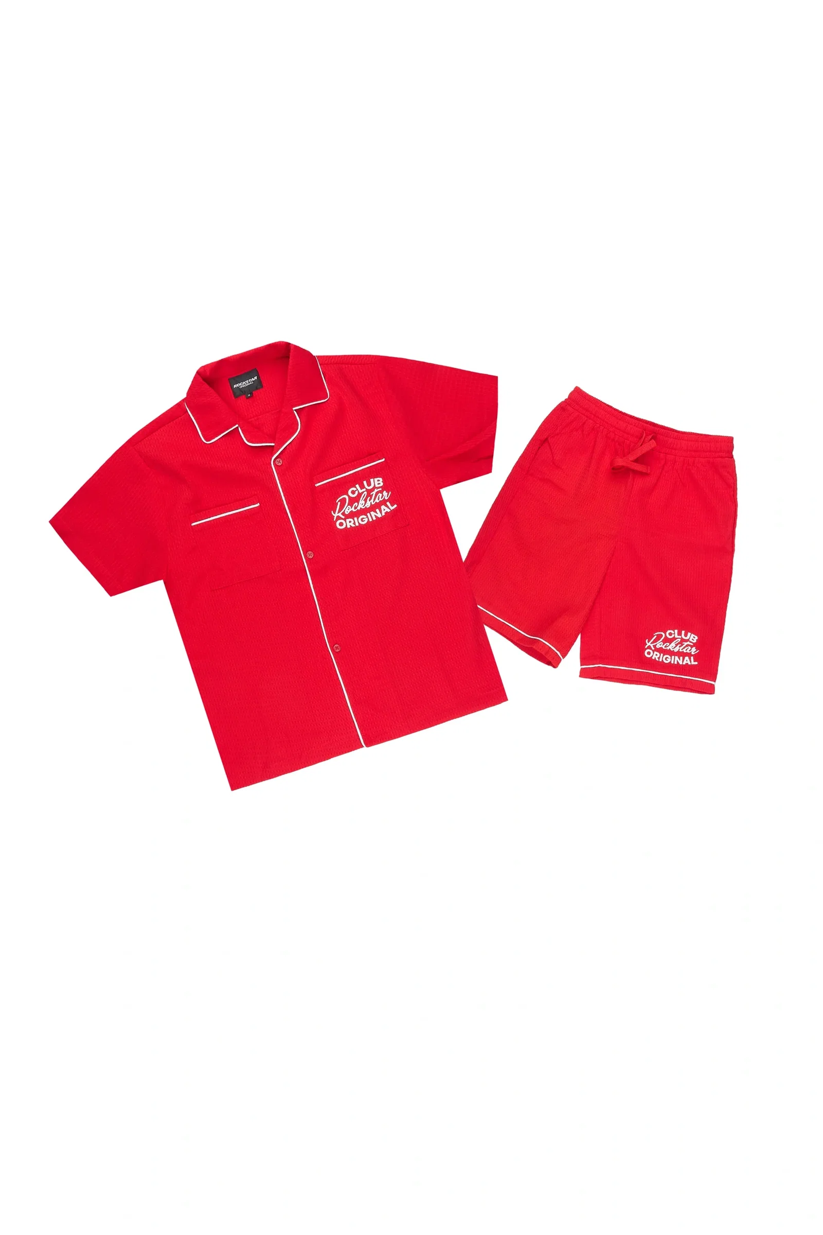 Image of Boys Clarence Red Button Down Shirt/Short Set
