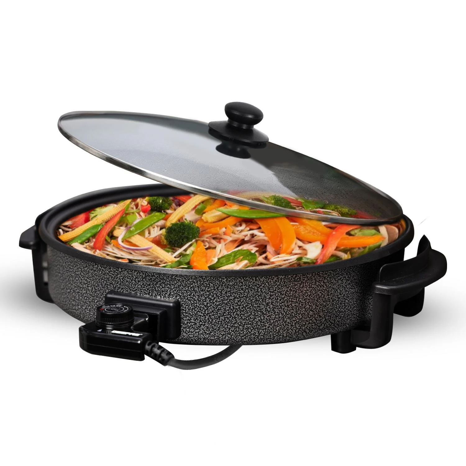 Image of Electric Multi-Cooker Frying Pan Electric Wok With Glass Lid 40cm