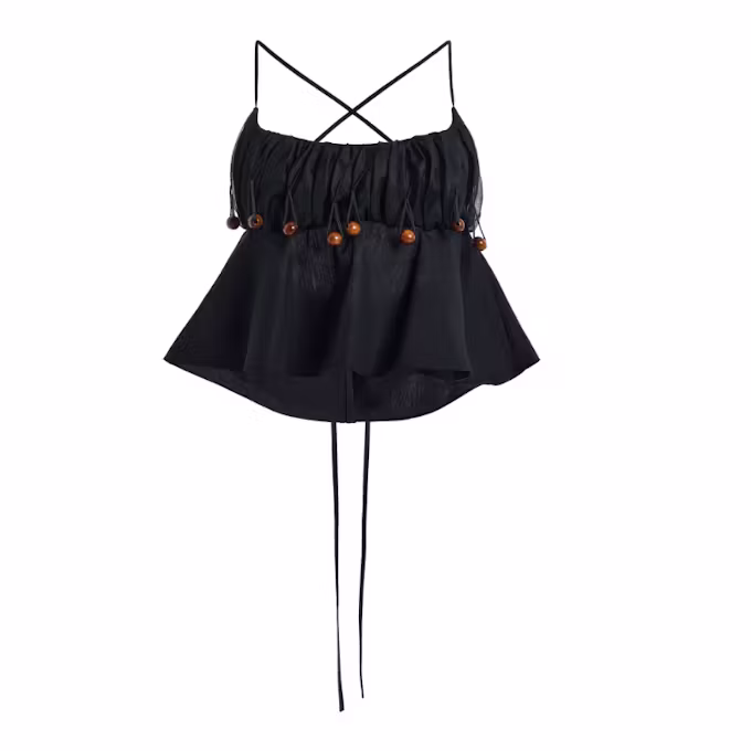 Beaded Ruched Silk Bralette Top