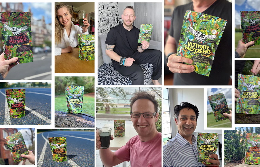 collage of ultimate daily greens customers