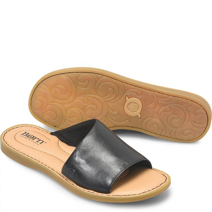 Izabel flat side sandal in black.