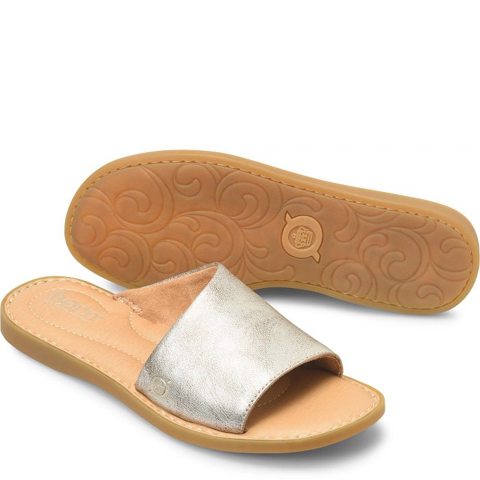 Izabel flat side sandal in metallic.