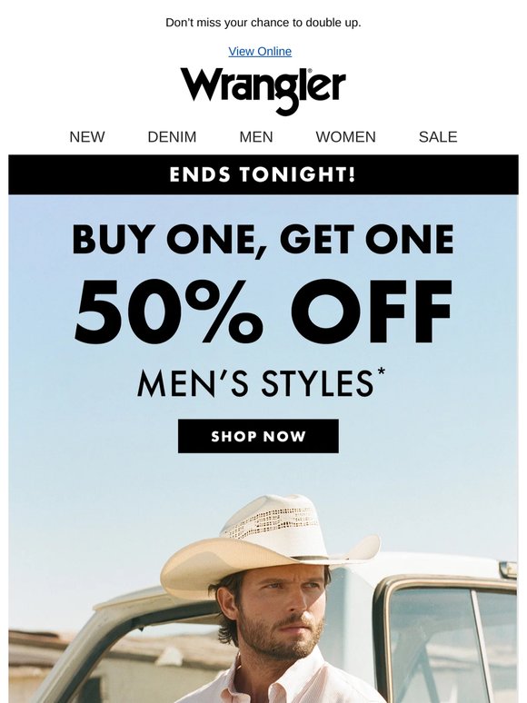 Ends tonight: BOGO 50% off men’s styles