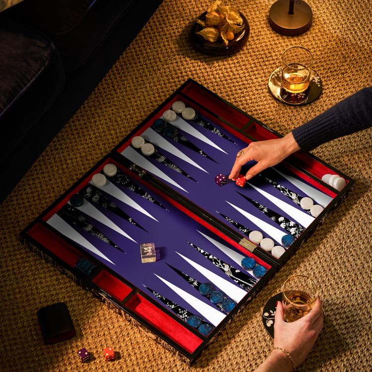 Image of Black Chinoiserie Lacquer Backgammon Set