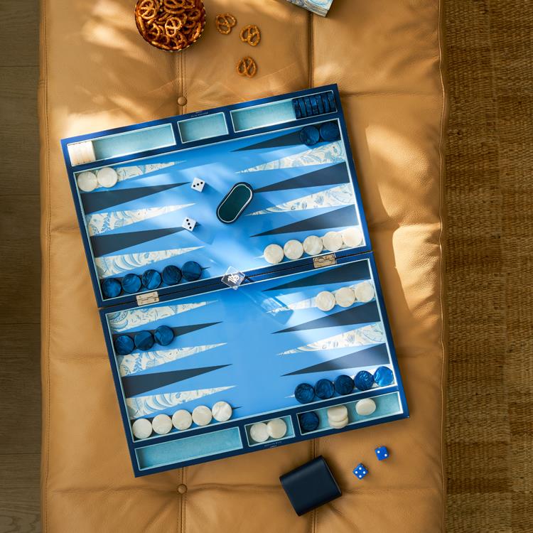 Image of Palm Beach Blue Lacquer Backgammon Set