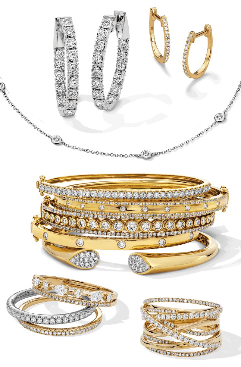 Assorted diamond jewelry styles.