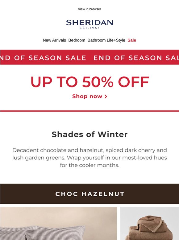 —, Save up to 50% in our End of Season Sale
