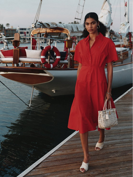 Fit-and-Flare-Midi-Hemdkleid aus Popeline
