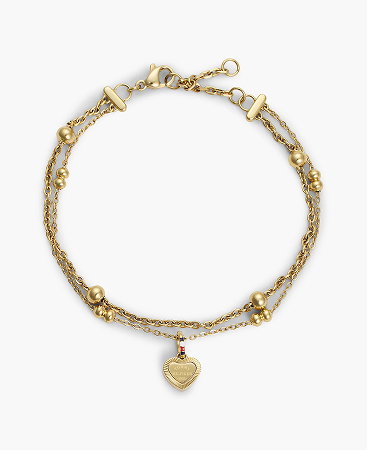 Mehrreihiges, vergoldetes Armband mit Herz-Anhänger