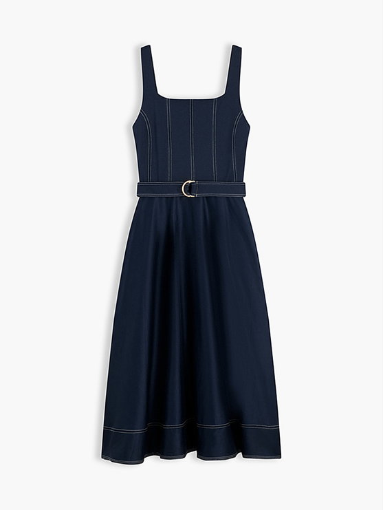 Midikleid mit quadratischem Ausschnitt und Gürtel