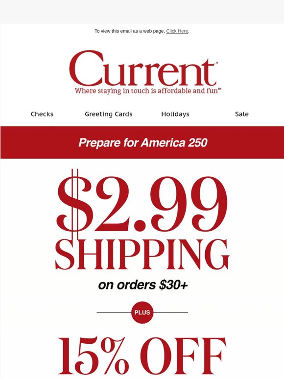 Celebrate America 250—15% OFF + $2.99 Shipping