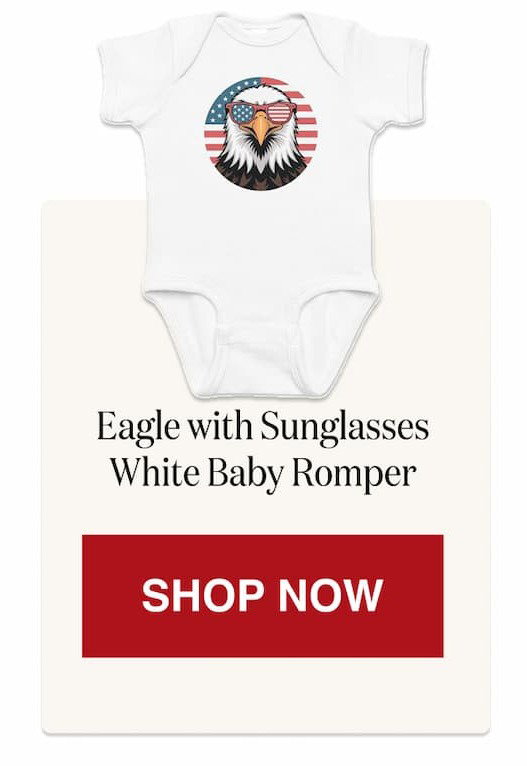 Eagle with Sunglasses White Baby Romper [Click here to Shop Now]