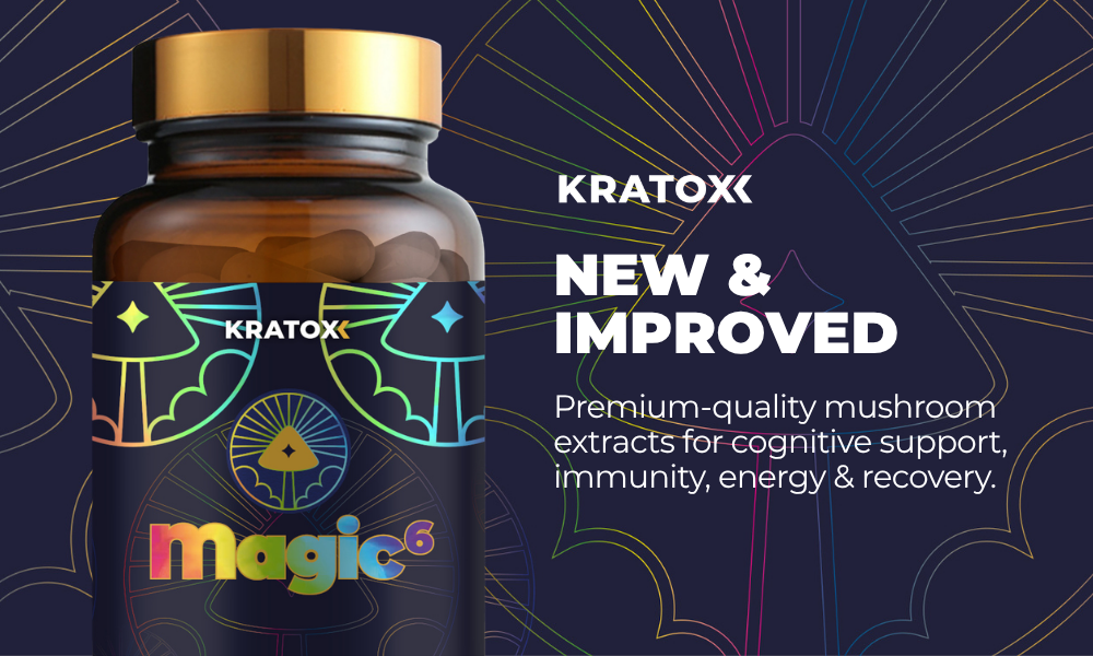 Magic 6 Mushroom Complex featuring Lion’s Mane, Turkey Tail, Reishi, Chaga, Cordyceps, and Tiger’s Milk