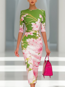 Image of Elegant Bodycon Crew Neck Half Sleeve Midi Dress