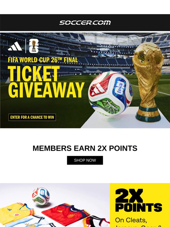 Earn 2X points on cleats, jerseys, gear & accessories 🤑