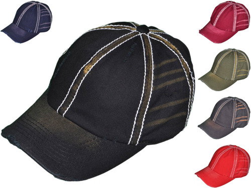 Vintage Dad Hats - BK Caps Dirt Wash White Stitching Cotton Polo Unstructured Low Profile Baseball Caps (6 Colors) - 5322