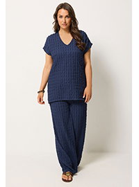 YOURS Curve Navy Blue Bubble Textured T-Shirt