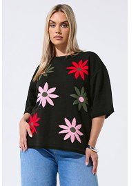 LIMITED COLLECTION Black Floral Knitted Boxy Top