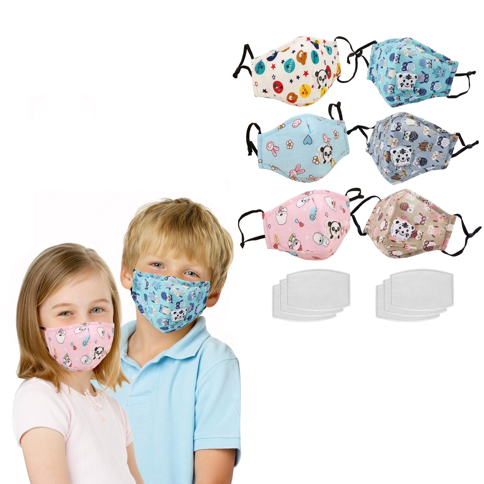 Image of 3-Pack: Reusable Kids Face Mask with 6 Filters and Adjustable Earloop