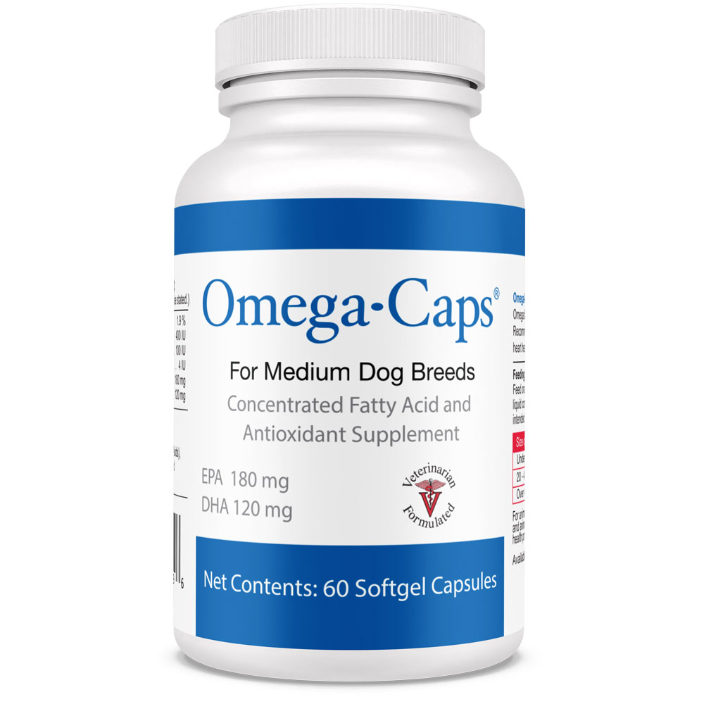 Image of Omega-Caps For Medium Dogs (60 Softgel Capsules) + Free BONIES Skin & Coat Health MEDIUM SINGLE BONE (1.43 oz)