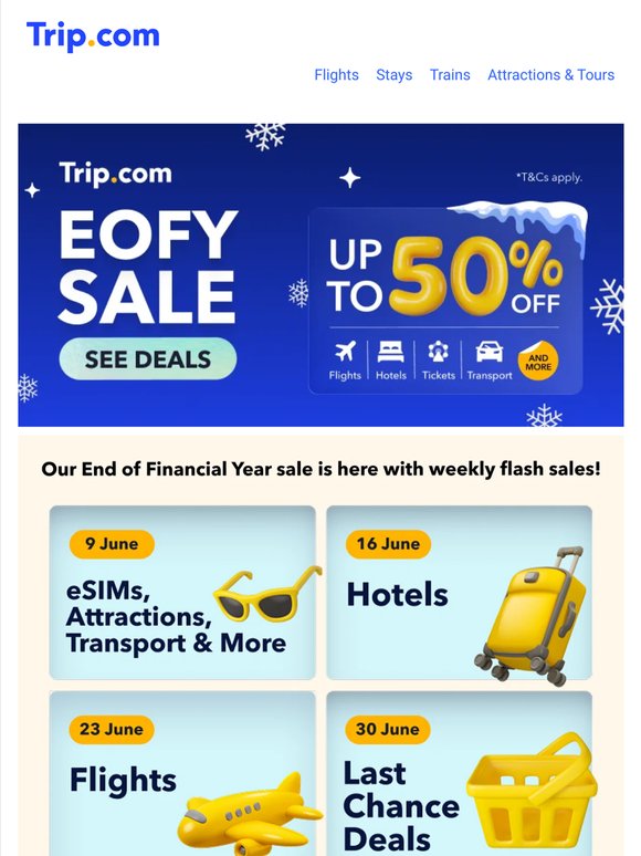 🔍 EOFY Mega Sale: Up to 50% OFF flights, hotels, attractions and more