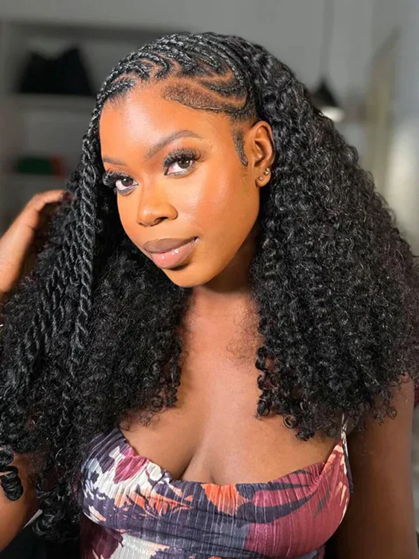 Wavymy Kinky Curly Drawstring Half Wig No Lace No Glue Human Hair Wigs 180% Density 18 Inches