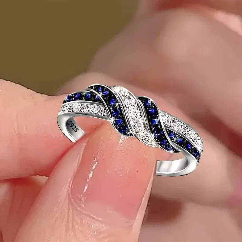 Image of Sparkling Blue Cubic Zirconia Infinity Love Ring – 925 Sterling Silver