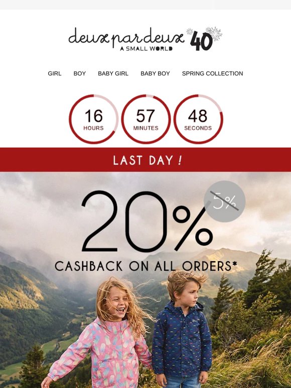 Last day! ⏰ 20% cashback